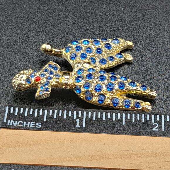 Vintage Poodle Dog Brooch, Blue Rhinestones, Gold Tone, 1950s Vintage Jewelry - Picture 6 of 9